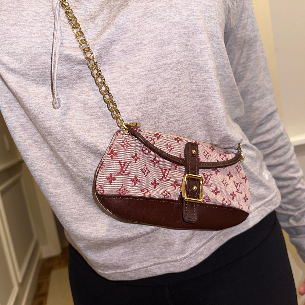 Louis Vuitton Pink Monogram Crossbody Bag with Brown Trim